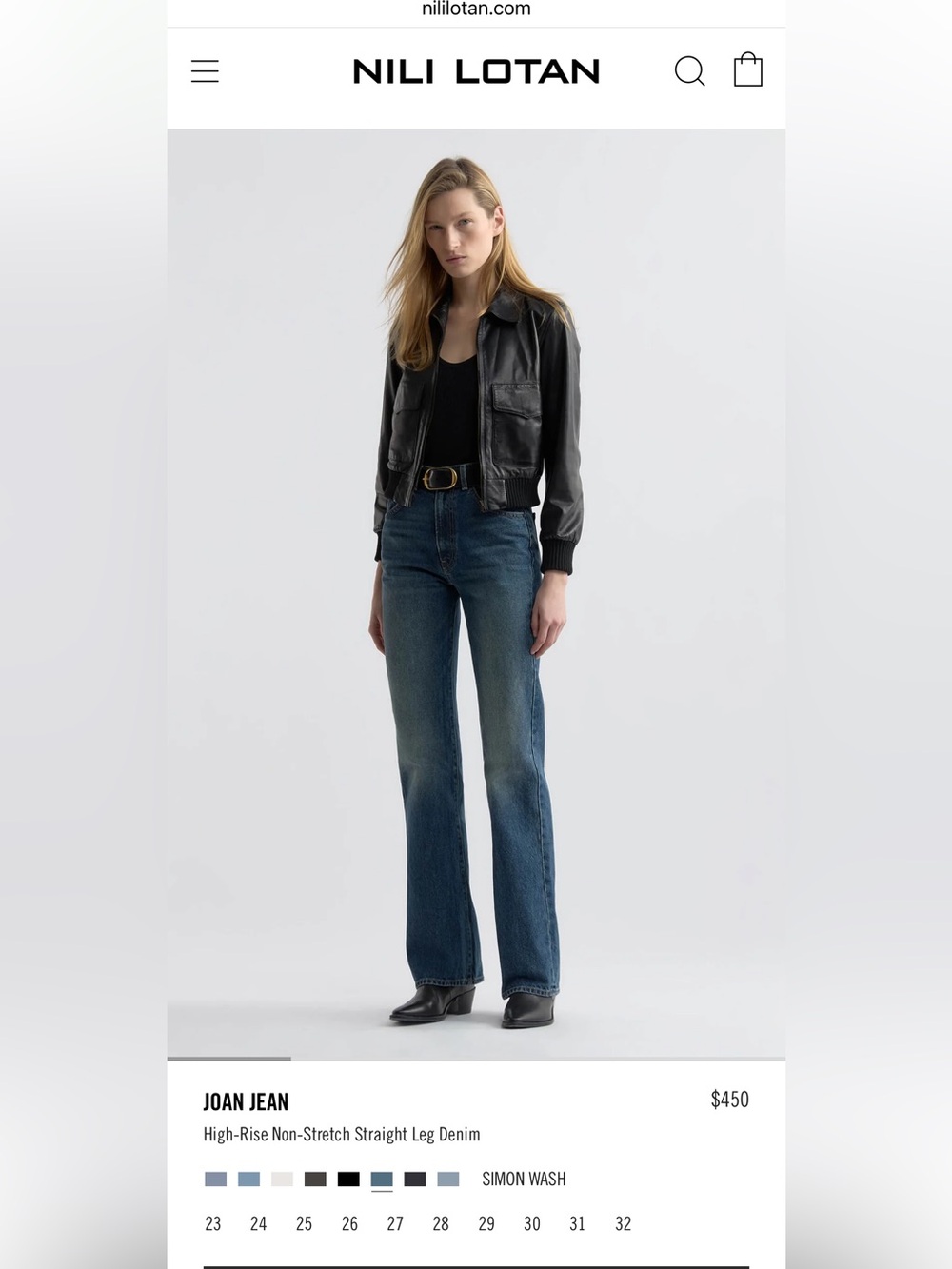 Nili Lotan Joan High-Rise Straight Leg Jeans in Simon Wash